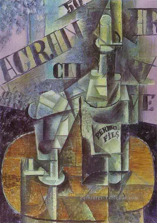 Bouteille de Table Pernod dans un café 1912 cubistes Peintures à l'huile